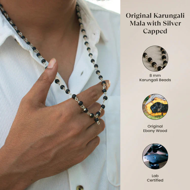 Silver Plated Karungali Mala + Karungali Bracelet ( Combo offer )